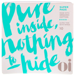 Oi, Ультратонкие прокладки из органического хлопка с крылышками, супер, 10 штук