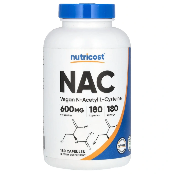 Nutricost, NAC, веганский N-ацетил L-цистеин, 600 мг, 180 капсул