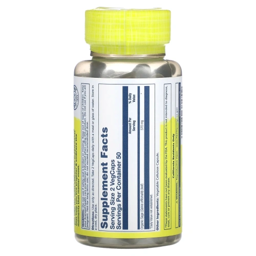 Solaray, Органически выращенный шалфей, 285 мг, 100 растительных капсул