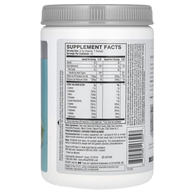 XTEND, EAA, лимон и лайм, 336 г (11,9 унции)
