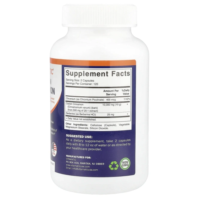 Vitamatic, Цейлонская корица, 240 растительных капсул