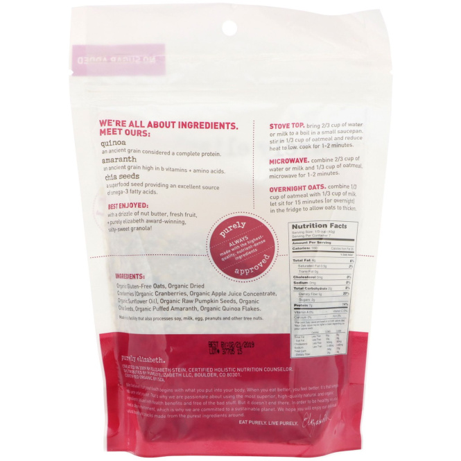 Purely Elizabeth, Superfood Oats, Cranberry Pumpkin Seed, 10 oz (283 g)