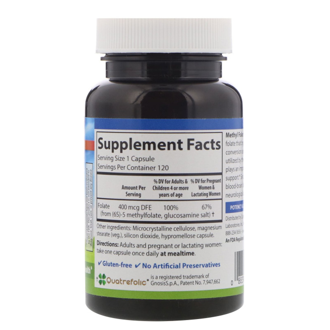 Carlson Labs, Метил фолат, 400 мкг, 120 вегетарианских капсул