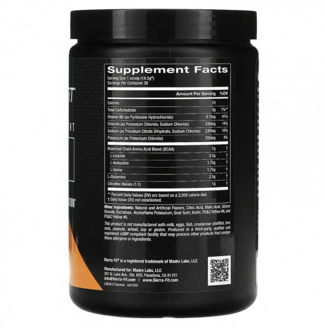 Sierra Fit, аминокислоты с разветвленными цепями (BCAA) и электролиты, 7 г BCAA, со вкусом манго, 435 г (15,34 унции)