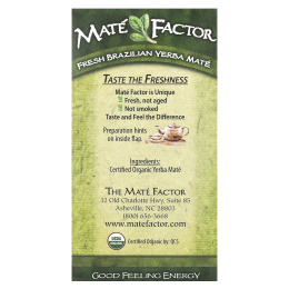 Mate Factor, органический йерба мате, свежий зеленый, 24 чайных пакетика, 84 г (2,96 унции)