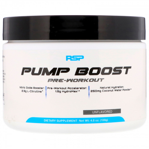 RSP Nutrition, Pump Boost Pre-Workout, Unflavored, 4.8 oz (138 g)