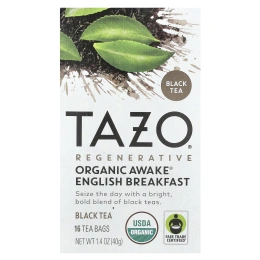 TAZO, Regenerative, черный чай, органический чай для пробуждения, английский завтрак, 16 чайных пакетиков, 40 г (1,4 унции)