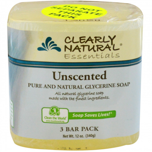 Clearly Natural, Натуральное чистое глицериновое мыло, без запаха, 3 куска в упаковке, 4 унции каждое