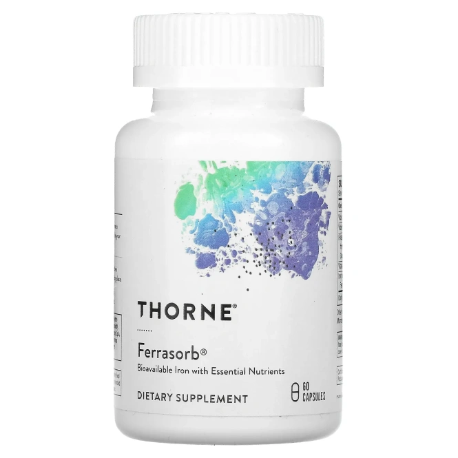 Железо с кофакторами, Ferrasorb, Thorne Research, 60 капсул
