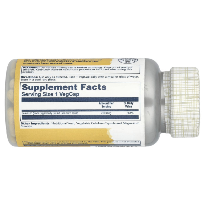 Solaray, Селен, 200 мкг, 100 вегетарианских капсул