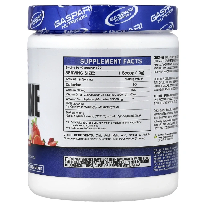 Gaspari Nutrition, креатин HMB, со вкусом клубничного лимонада, 300 г