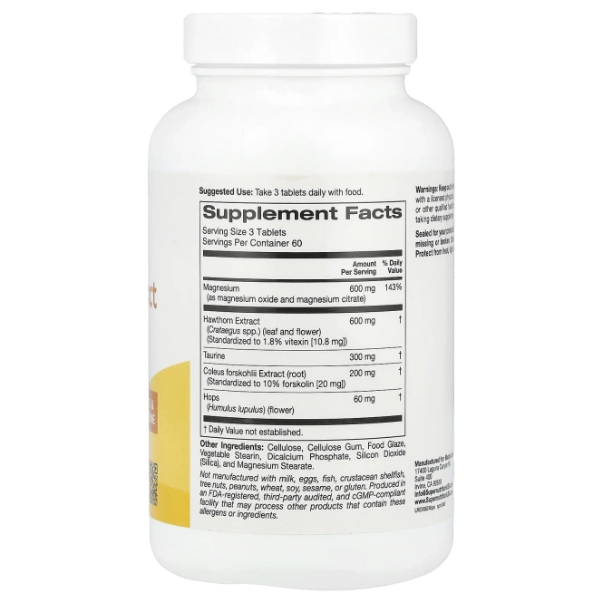 Super Nutrition, комплекс с магнием и экстрактом боярышника, 180 таблеток