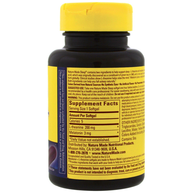 Nature Made, Мелатонин + L-теанин, 200 мг, 60 гелевых капсул с жидкостью внутри