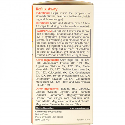 NaturalCare, Reflux-Away, 60 капсул