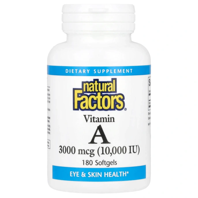 Natural Factors, Витамин A, 10,000 МЕ, 180 гелевых капсул