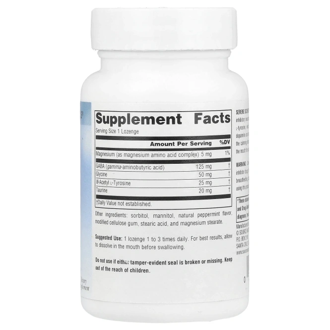 Source Naturals, ГАМК успокаивающая (сублингвальная) мята перечная 60 пастилок