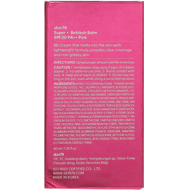 Skin79, Super+ Beblesh Balm, Original B.B, SPF 30, PA++, Pink, 1.35 fl oz (40 ml)