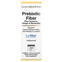 California Gold Nutrition, пребиотическая клетчатка с куркумой, имбирем и босвеллией, 3 пакетика по 6,3 г (0,22 унции) каждый