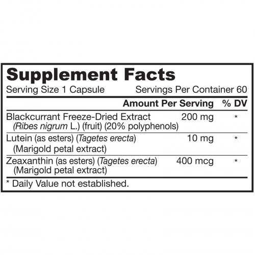 Jarrow Formulas, Черная смородина + Лютеин, 60 овощных капсул