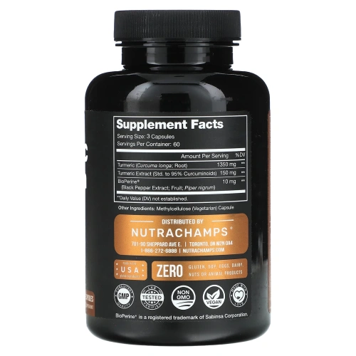 NutraChamps, Куркумин, куркумин, 180 растительных капсул