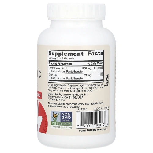 Jarrow Formulas, Пантотеновая кислота B5, 500 мг, 100 растительных капсул
