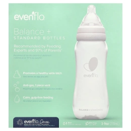 Evenflo Feeding, Balance+, флаконы со стандартными свойствами, для детей от 0 месяцев, с медленным потоком, 3 флакона по 270 мл (9 унций)
