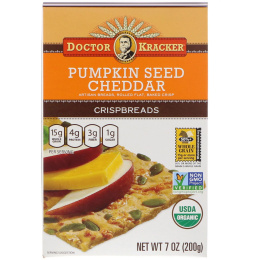 Dr. Kracker, Хрустящие тонкие кусочки хлеба с тыквенными семечками и сыром чеддер, 8 шт., 7 унций (200 г)
