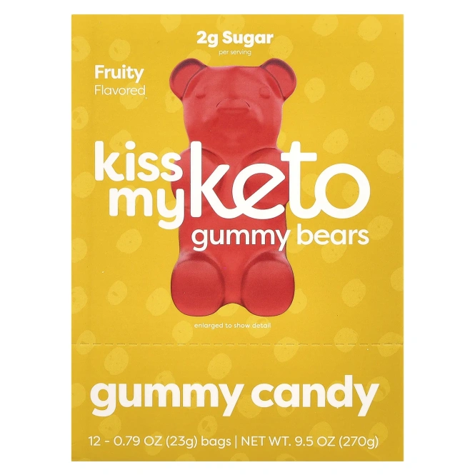 Kiss My Keto, кетогенные жевательные мишки, с фруктовым вкусом, 12 пакетиков по 23 г (0,79 унции)