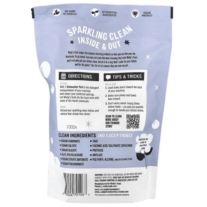 Molly's Suds, капсулы для посудомоечной машины, без запаха, 60 капсул, 0,84 кг (29,63 унции)