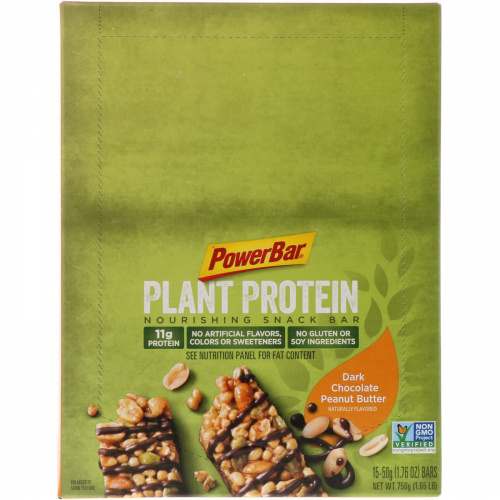 PowerBar, Растительный белок, арахисовое масло с темным шоколадом, 15 плиток, 50 г каждая