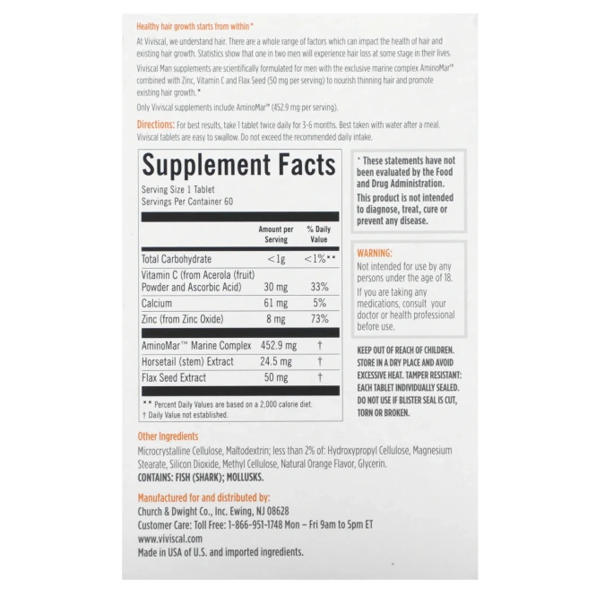 Viviscal, Man Advanced Hair Health, 60 таблеток
