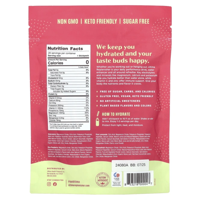 Ultima Replenisher, 6 незаменимых электролитов, ежедневная смесь электролитов, розовый лимонад, разнообразный набор, 20 стиков