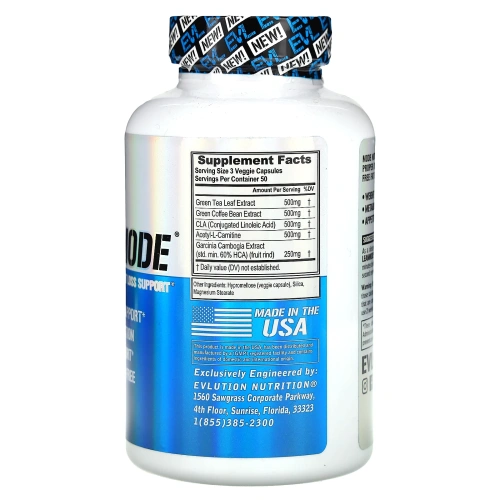 EVLution Nutrition, LeanMode, добавка для поддержки снижения веса без стимуляторов, 150 растительных капсул