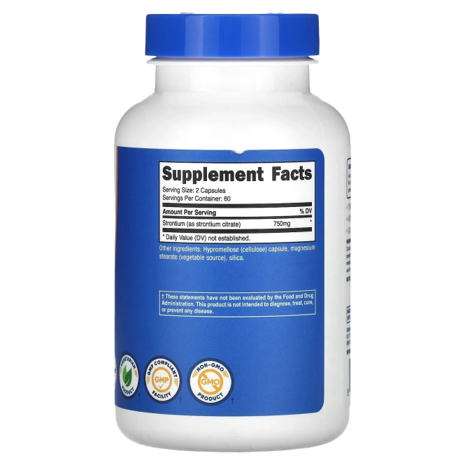 Nutricost, стронций, 750 мг, 120 капсул (375 мг в 1 капсуле)