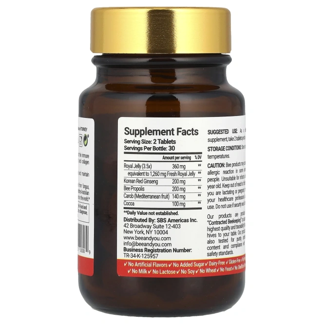 Bee & You, Маточное молочко, женьшень, прополис, 60 таблеток