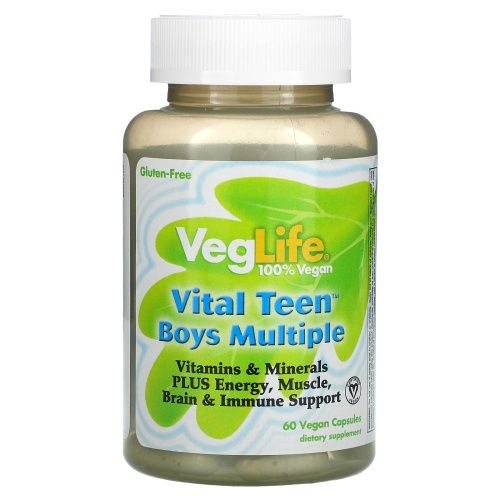 VegLife, Vital Teen, витаминный комплекс для мальчиков, 60 вегетарианских капсул
