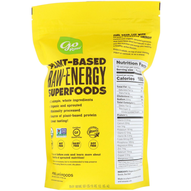 Go Raw, органическая смесь пророщенных семян подсолнечника с морской солью, 397 г (14 унций)