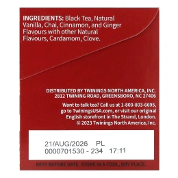 Twinings, ароматизированный черный чай, французская ваниль, 20 чайных пакетиков, 40 г (1,41 унции)