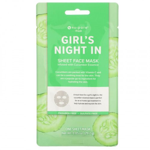 Nu-Pore, Girl's Night In Sheet Mask, Cucumber, 1 Sheet
