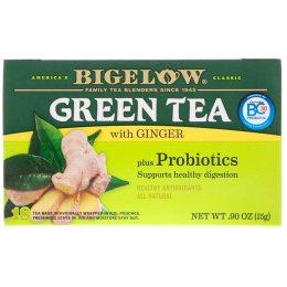 Bigelow, Green Tea with Ginger Plus Probiotics, 18 Tea Bags, .90 oz (25 g)