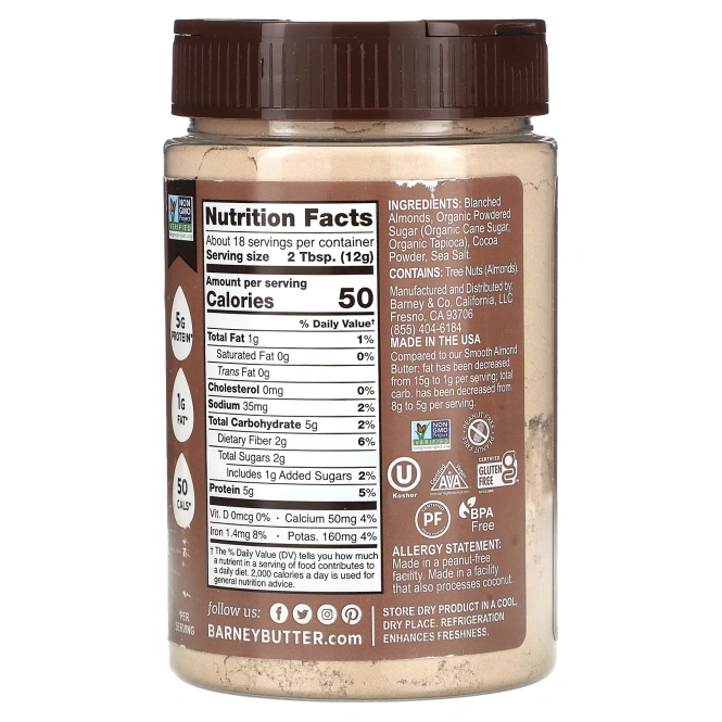 Barney Butter, миндальная паста в порошке, со вкусом шоколада, 226 г (8 унций)