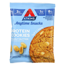 Atkins, Snack, протеиновое печенье, арахисовая паста, 4 печенья, 39 г (1,38 унции)