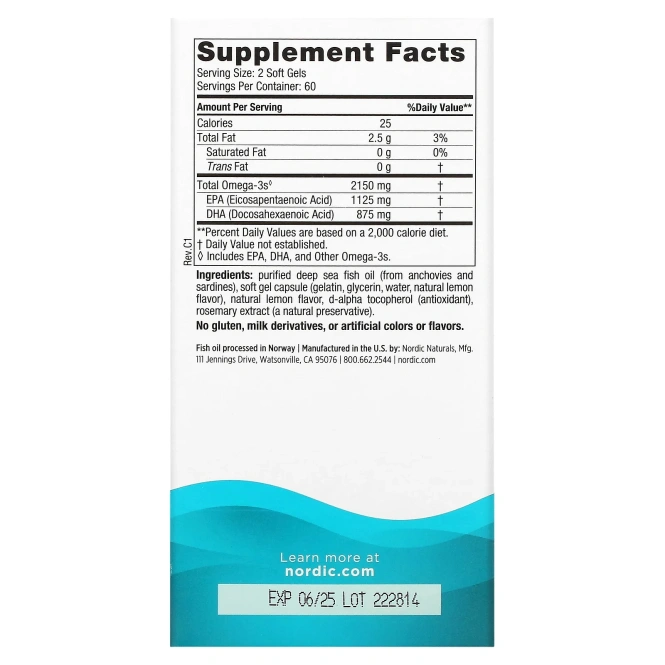 Nordic Naturals Ultimate Omega 2X высокоэффективные омега-3 кислоты со вкусом лимона 2150 мг, 120 капсул (1075 мг в 1 капсуле)