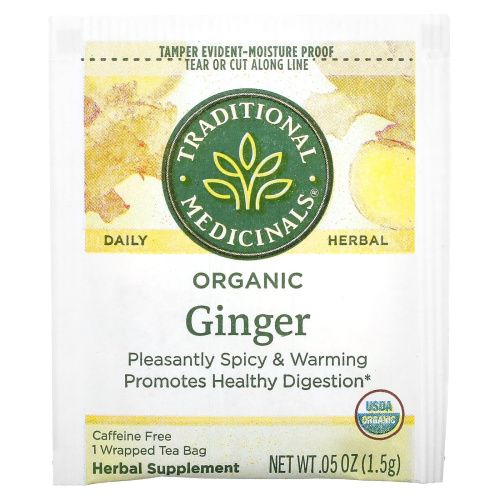 Traditional Medicinals, Herbal Teas, Organic Ginger, Caffeine Free, 16 Wrapped Tea Bags, .05 oz (1.5 g) Each