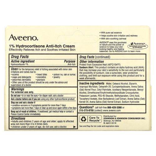 Aveeno, Active Naturals, 1% гидрокортизон, крем анти-зуд , 1 унция (28 г)