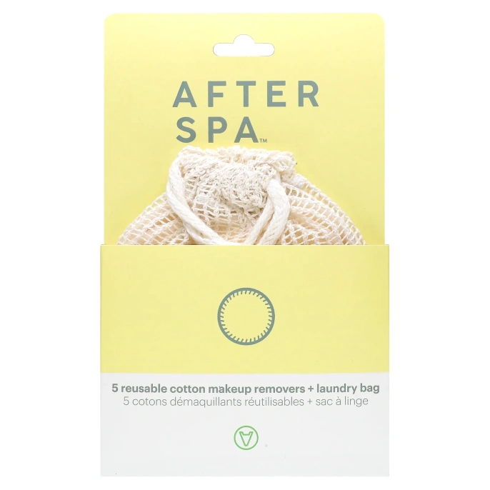 AfterSpa, многоразовые хлопковые спонжи для снятия макияжа с сумочкой для стирки, набор из 6 предметов