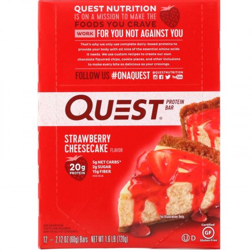 Quest Nutrition, Protein Bar, Strawberry Cheesecake, 12 Bars, 2.12 oz (60 g) Each