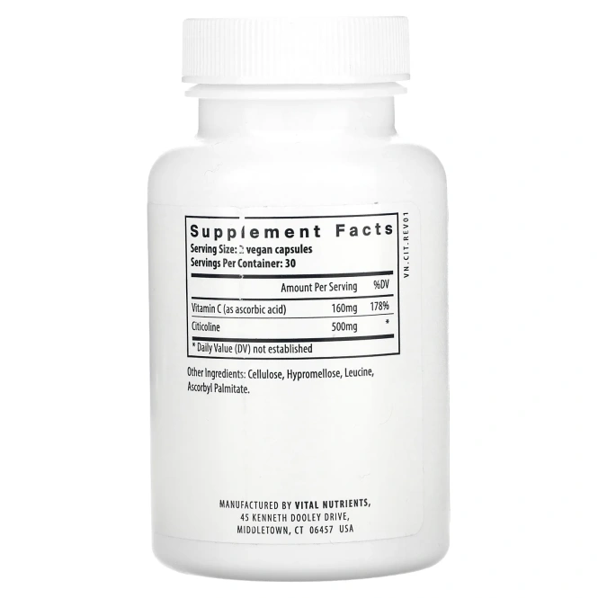 Vital Nutrients, цитиколин, 60 веганских капсул