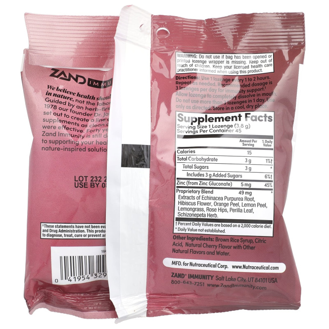 Zand, Immunity, вишня, эхинацея и цинк, натуральный, 45 пастилок
