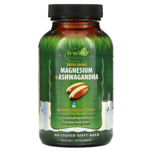 Irwin Naturals, Triple Source Magnesium + ашваганда, 60 мягких таблеток